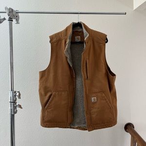 LOOSE FIT WASHED DUCK SHERPA-LINED MOCK-NECK VEST
